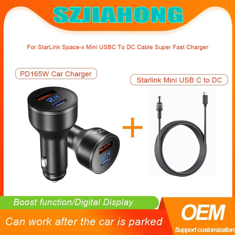 For Starlink Mini PD165W Super Fast For StarLink Space-x Mini USBC To DC Cable Cigarette Lighter Charger Adapter Power Supply