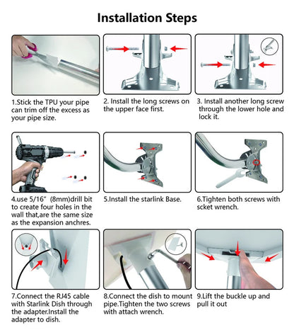 For StarLink Gen 3 Roof Wall Mounted Kits Straight For Starlink Standard Dishy Wall Mount Roof Adapter Holder Adjustable