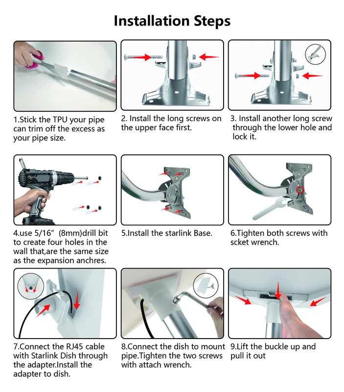 For StarLink Gen 3 Roof Wall Mounted Kits Straight For Starlink Standard Dishy Wall Mount Roof Adapter Holder Adjustable