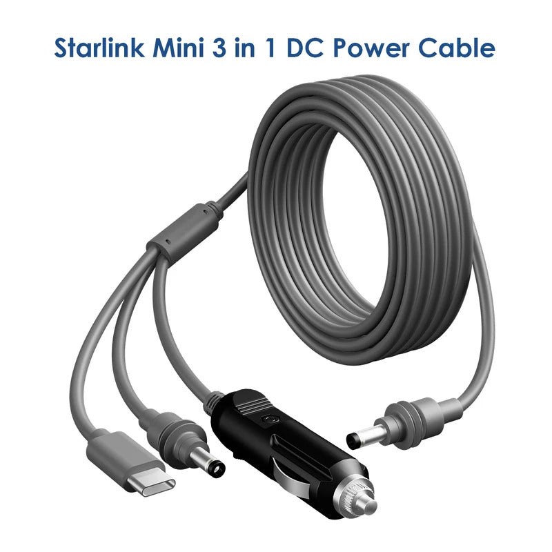 For Starlink Mini 3 in 1 DC Power Cable Cord Waterproof Extension Starlink Mini USB C 12-20V Cigarette Lighter Plug and DC Male