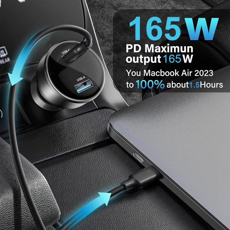 PD165W Super Fast Car Charger Set Cigarette Lighter USB Charger Charging for Android Laptops MacBook iPad iPhone Samsung Xiaomi