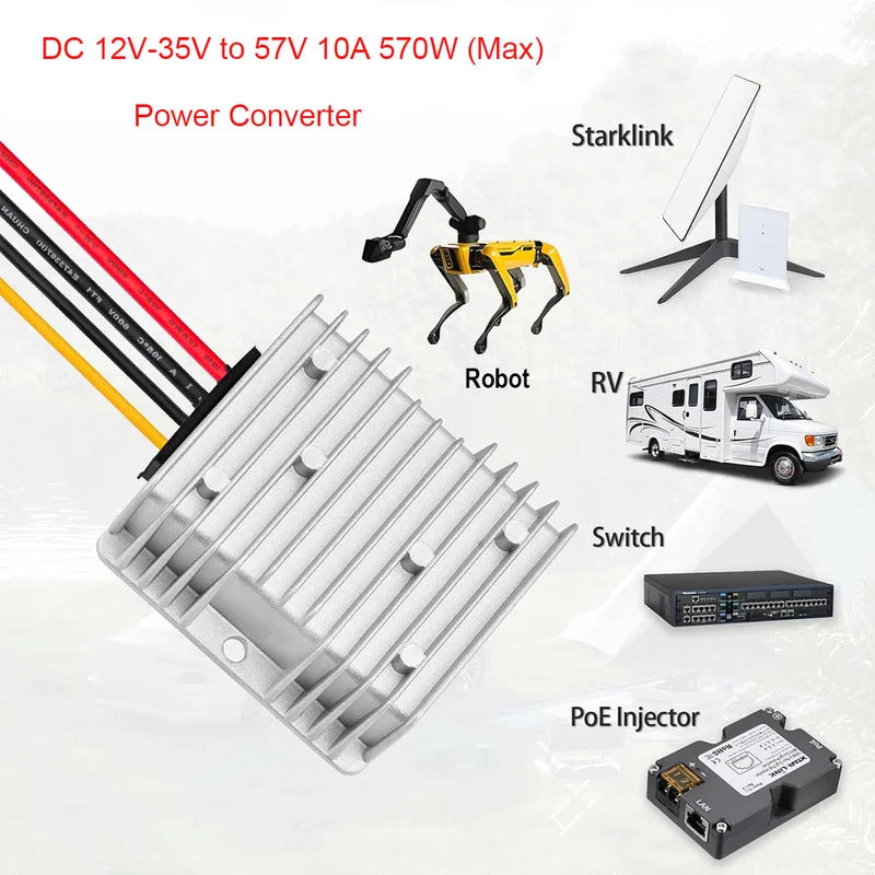 DC 12V to 48V 57V 10A 570W Boost Converter Regulator Step-Up Voltage Supply Module for Starlink GEN3 Mini Car Truck Vehicle Boat