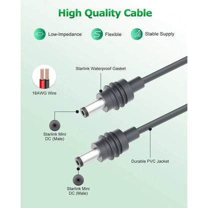 Starlink Cable for Mini Power Charging Replacement Cable DC to DC Power Cord 5.5 * 2.1mm Waterproof 18AWG Adapter Plug And Play