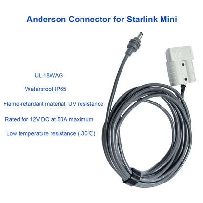 Anderson Connector For Starlink Mini Anderson Style Plug 50A 600V 18AWG DC Power Cable Waterproof   Extension Cord With DC Cable