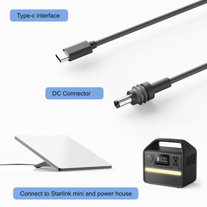 Starlink Mini USB C to DC Power Cable Cord Charging Cord 100W For StarLink Space-x Mini USBC To DC Cable Waterproof 18AWG